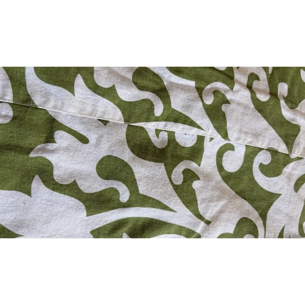 Pottery Barn Garden Gate Duvet Cover King Size Linen Cotton Green White Scroll